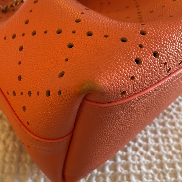 Chanel Caviar Drawstring Perforated Bucket Bag Coral Pink Orange Silver HW - Picture 14 of 16